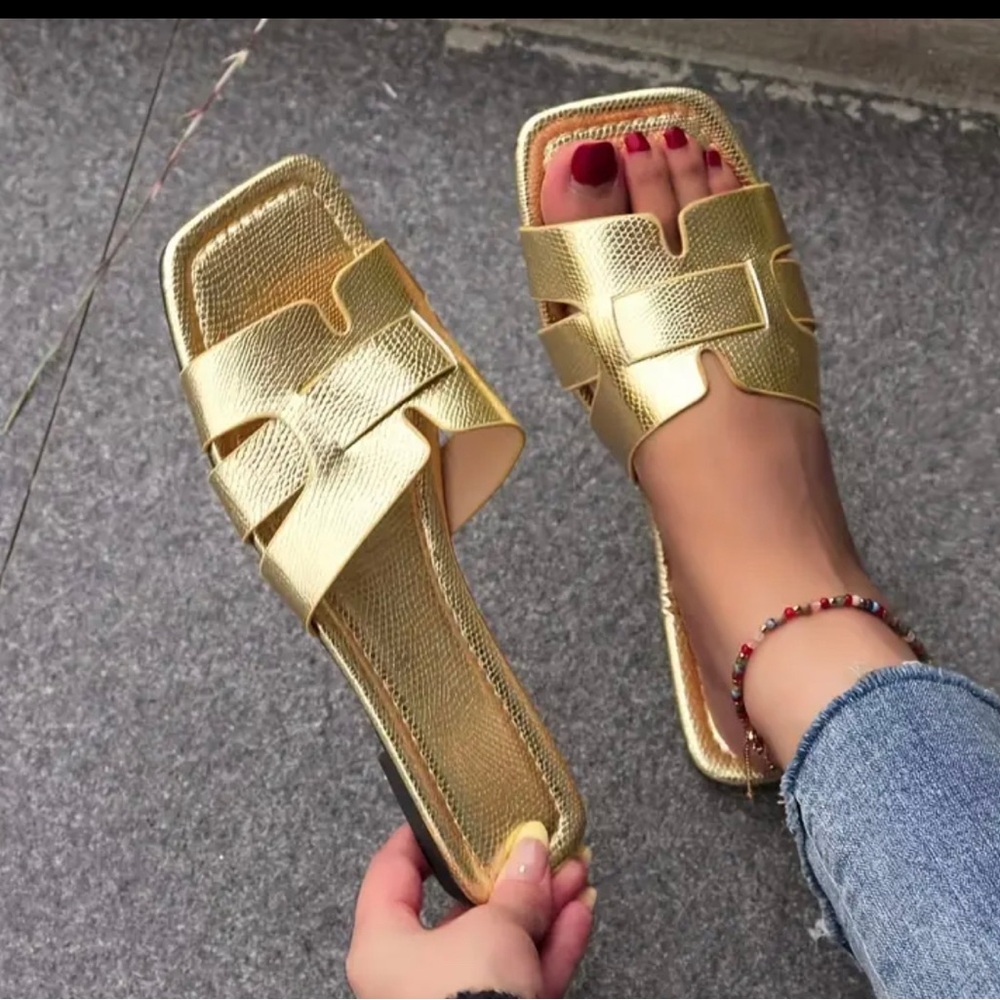 Square Toe Flat Slippers, Casual Open Toe Slides Shoes